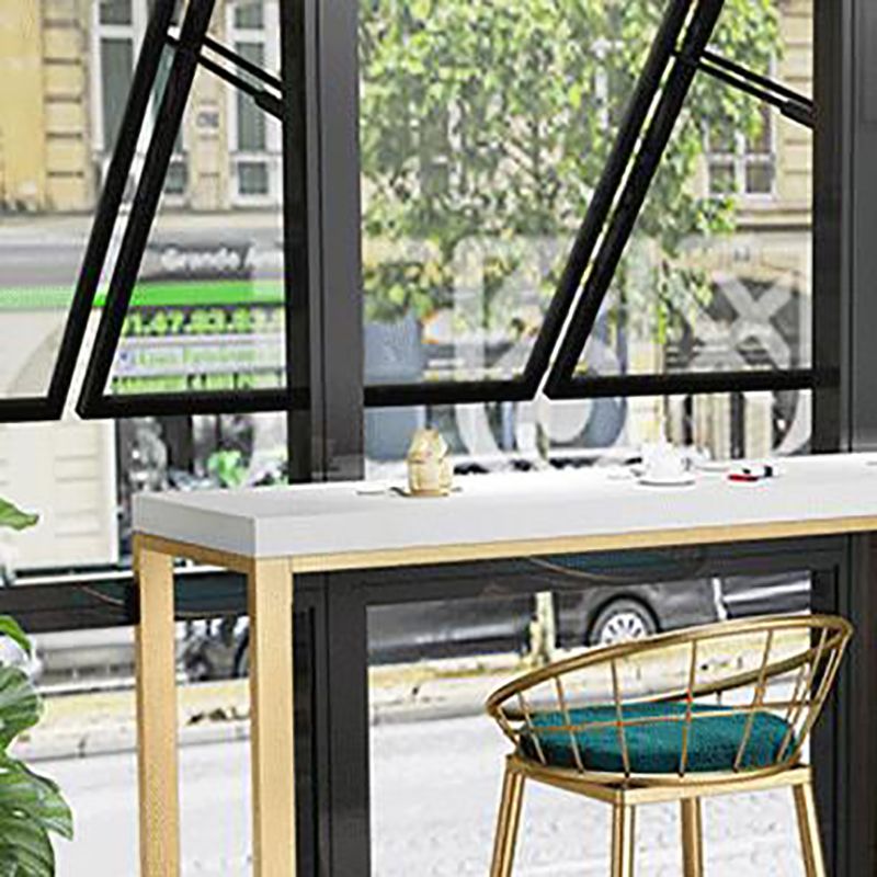 White Solid Wood Bar Table Gold and Metal Base Bar Table for Kitchen Living Room Clearhalo 'Bar Furniture' 'Bar Tables' 'bar_tables' 'furn' 'furn_bar_tables' 'Furniture' 'Kitchen & Dining Furniture' 1200x1200_c2b4de97-3821-4dff-bd8b-aaae5001f6ad