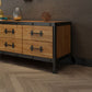 Console TV industrielle en pin, support multimédia de rangement fermé avec tiroirs pour le salon