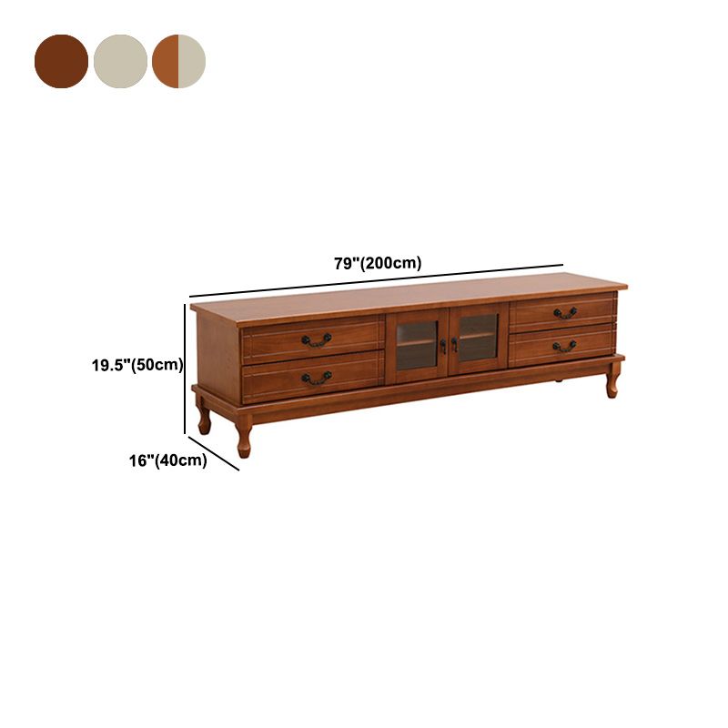 Traditioneel massief houten tv-meubel, 19,7 inch H tv-console met 4 lades en kast