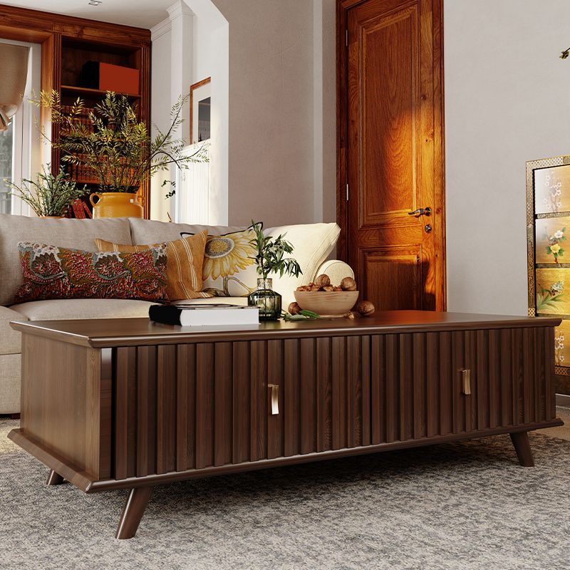 Solid Wood Mid-Century Modern Rectangle Brown Coffee Table with Storage Drawers Clearhalo 'Coffee & Accent Tables' 'Coffee Tables' 'coffee_tables' 'furn' 'furn_coffee_tables' 'Furniture' 'Living Room Furniture' 1200x1200_c2bc2b85-d559-4a0b-bdc1-faebe3a401ee