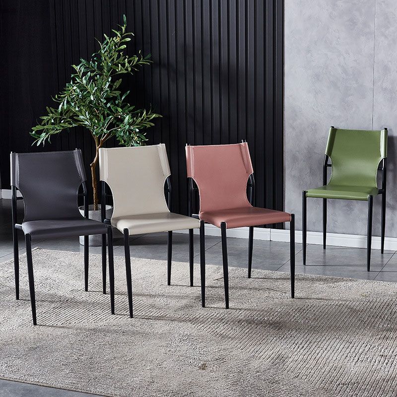 Industrial Style Armless Solid Back Chair for Kitchen Leather Dining Side Chair Clearhalo ' kitchen&dining_furn' 'Dining Chairs' 'Dining Tables & Seating' 'dining_chair' 'furn' 'furn_dining_chair' 'Furniture' 'furniture_dining_chair' 'Kitchen & Dining Furniture' 'kitchen' 1200x1200_c2bca965-3079-4820-ad58-34f9bbc9d764