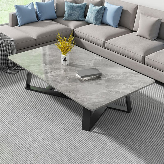 Mesa de café de piedra y metal café o mesa de altura contemporánea con patas cruzadas