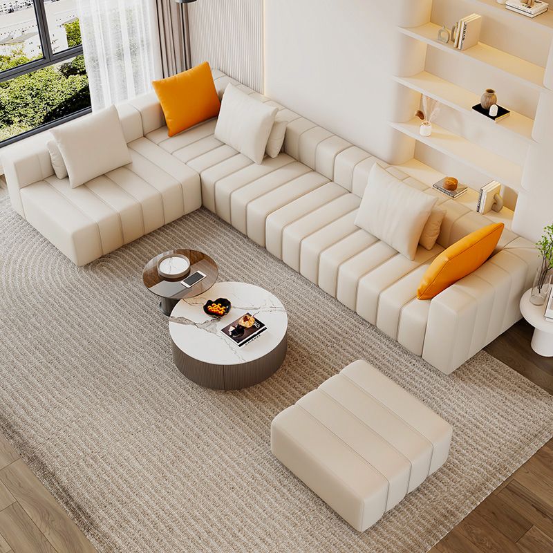 Contemporary White Sectional Sofa with Square Arms and Channel Back Clearhalo 'furn' 'furn_sectionals' 'Furniture' 'Living Room Furniture' 'Sectionals' 1200x1200_c2c0af0c-7c02-4b6c-98ac-0713e165a646