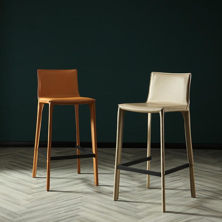 Contemporary Leather Barstool Indoor Bar Stool with Iron Legs and Low Back Clearhalo 'Bar Furniture' 'Bar Stools' 'bar_stools' 'furn' 'furn_bar_stools' 'furniture_bar_stools' 'Kitchen & Dining Furniture' 'kitchen&dining_furn' 'kitchen' 'kitchen_furn' Furniture' 1200x1200_c2c136ac-0546-41a9-b95e-eb276a119a3c