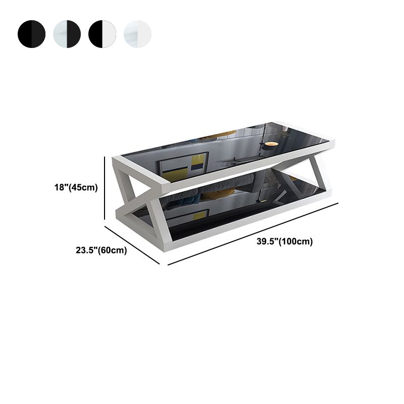 Base abstraite table de verre moderne rectangulaire table basse à trame inférieur en métal