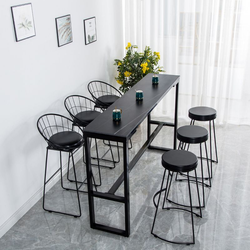 Industrial 41.3"H Bar Table Faux Marble Rectangle Top Bistro Table with Footrest Clearhalo 'Bar Furniture' 'Bar Tables' 'bar_tables' 'furn' 'furn_bar_tables' 'Furniture' 'furniture_bar_tables' 'Kitchen & Dining Furniture' 1200x1200_c2c384cd-4087-42a8-96a8-1fae59f56b07