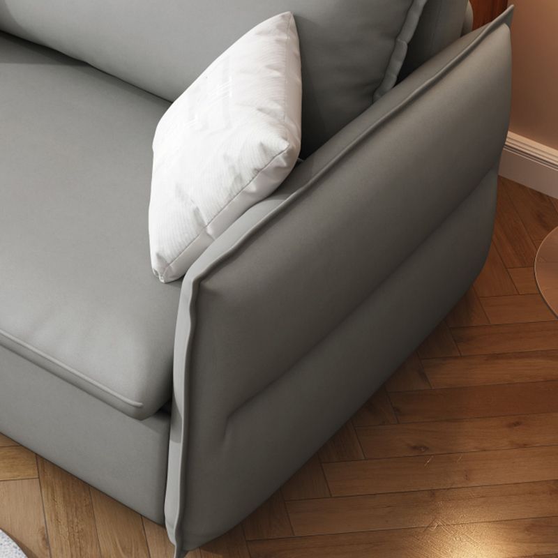 Divano in pelle in finto grigio con divano posteriore cuscino cucito cucito