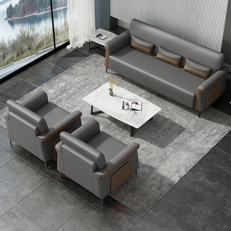 Flared Arm Sofa 30.31" High Faux Leather Sofa with Loose Back