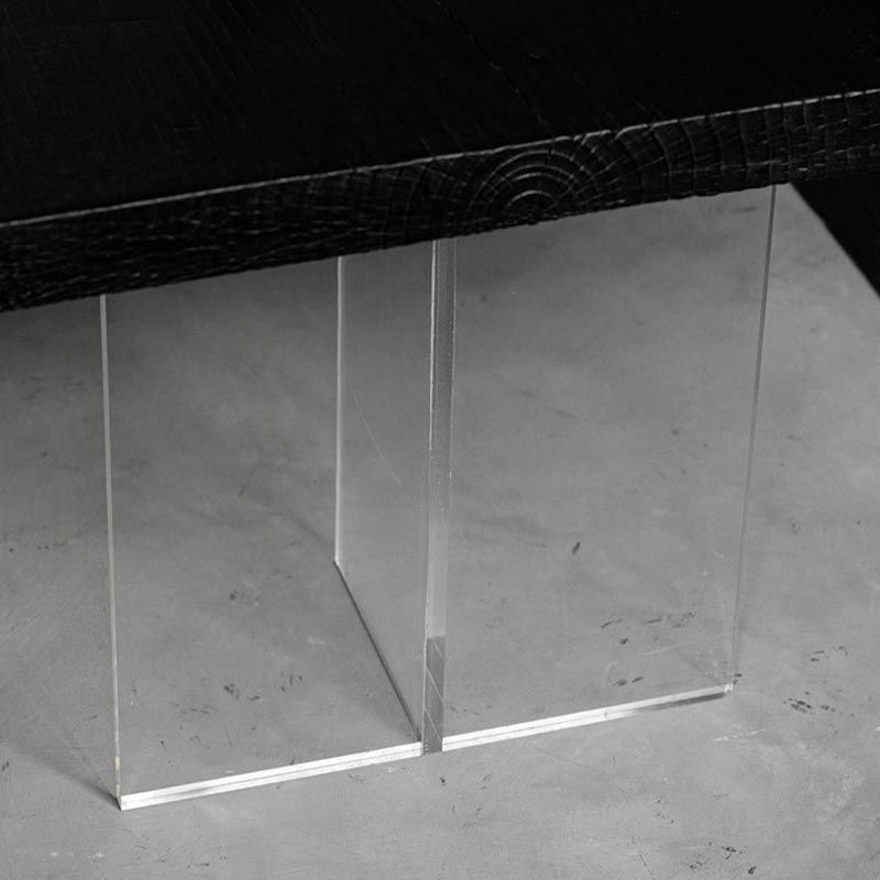 Acrylic Clear Double Pedestal Dining Table Modern Solid Wood Top Dinette Table Clearhalo 'Dining Tables & Seating' 'Dining Tables' 'dining_table' 'furn' 'furn_dining_table' 'Furniture' 'Kitchen & Dining Furniture' 1200x1200_c2ca51b3-5c02-411f-a8e0-daa3c7ef8bc9