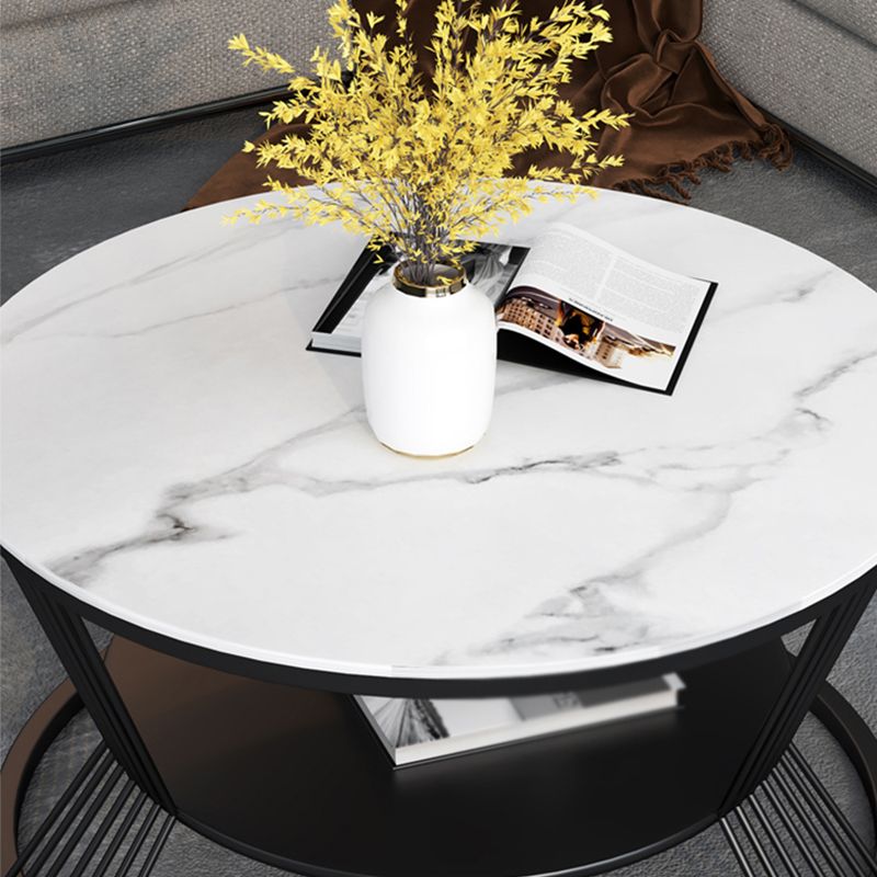Modern Slate Frame Coffee Table Open Shelf Round Cocktail Table in Black/White Clearhalo 'Coffee & Accent Tables' 'Coffee Tables' 'coffee_tables' 'furn' 'furn_coffee_tables' 'Furniture' 'Living Room Furniture' 1200x1200_c2cbc246-3235-4153-a875-ee12a6b87007