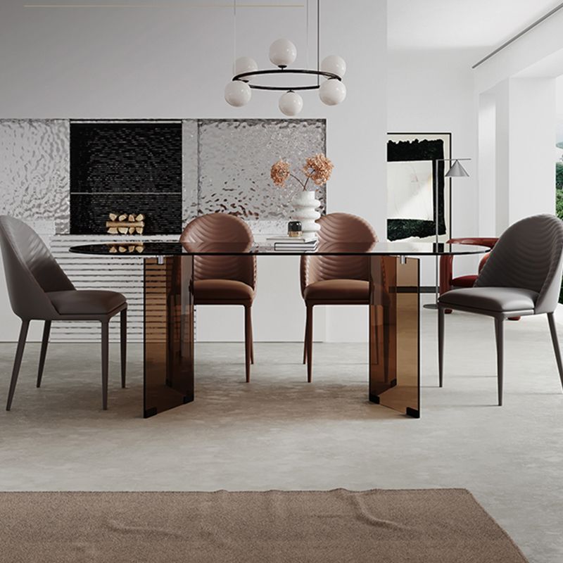 Clear Glass Contemporary Oval Table Glass Top Table with Double Pedestal Clearhalo ' dining_table' 'Dining Tables & Seating' 'Dining Tables' 'furn' 'furn_dining_table' 'Furniture' 'furniture_dining_table' 'Kitchen & Dining Furniture' 'kitchen&dining_furn' 'kitchen' 'kitchen_dining_table' 1200x1200_c2cc56ad-ea25-43dc-bc3e-bfdcf2dd8904