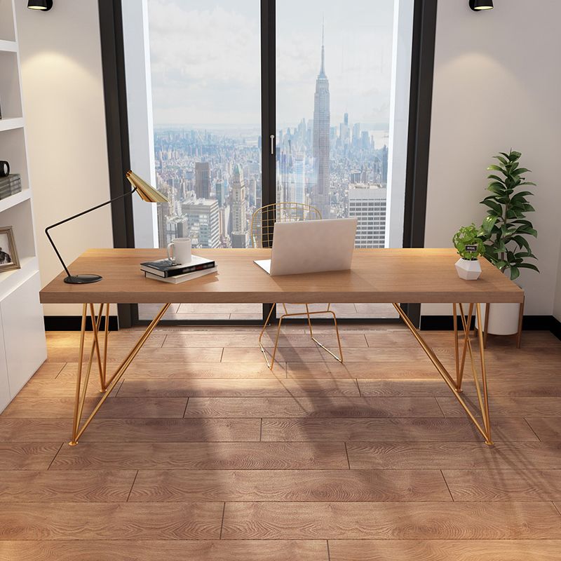 Glam Style Wooden Office Desk Rectangular Desk with Gold Frame Clearhalo 'furn' 'furn_office_desk' 'Furniture' 'Office Desks' 'Office Furniture' 'office_desk' 1200x1200_c2cc8b69-7c6e-4f5c-b5c7-f08a26427ee1