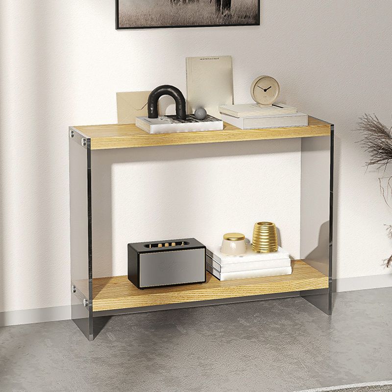 Contemporary Ash Console Accent Table with 2 Shelves for Hall