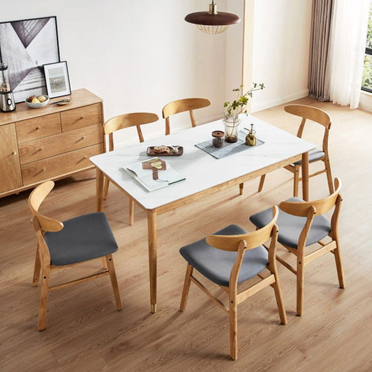 Hedendaagse rechthoekige stenen eettafel met eikenbruine benen