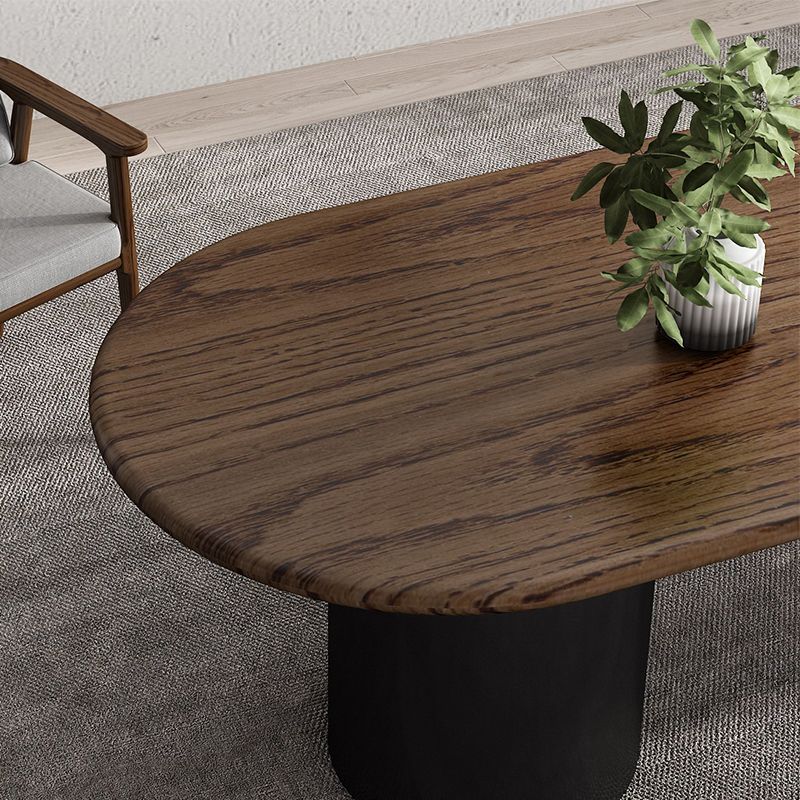 Oval Dark Wood Color Dining Table Pine Solid Wood Table Modern with Double Pedestal Clearhalo ' dining_table' 'Dining Tables & Seating' 'Dining Tables' 'furn' 'furn_dining_table' 'Furniture' 'furniture_dining_table' 'Kitchen & Dining Furniture' 'kitchen&dining_furn' 'kitchen' 'kitchen_dining_table' 1200x1200_c2d06445-2fb4-4fb6-aa06-6bfe6320f990