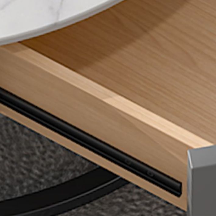 Modern Round Glass & Slate Coffee Table Set Frame Cocktail Table with Drawer Clearhalo 'Coffee & Accent Tables' 'Coffee Tables' 'coffee_tables' 'furn' 'furn_coffee_tables' 'Furniture' 'Living Room Furniture' 1200x1200_c2d1c21f-be8f-4b77-b31f-2e553f178c99