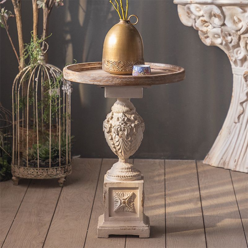 Round Solid Wood Side Table 24.8" Tall Pedestal Side End Snack Table