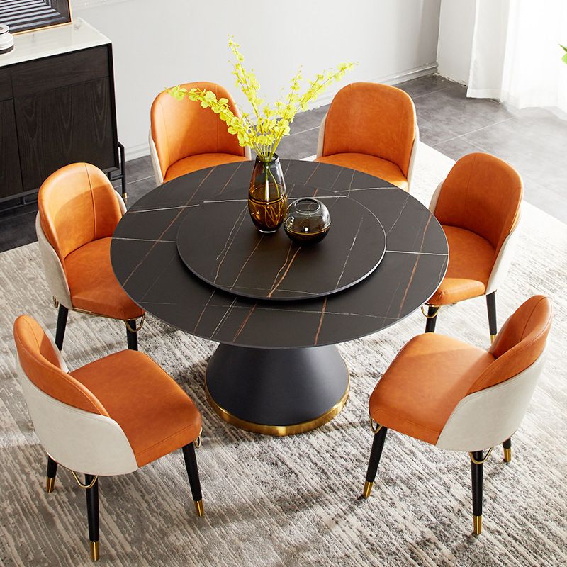 Modern Stone Round Table Standard Height Dining Room Table with Pedestal Base