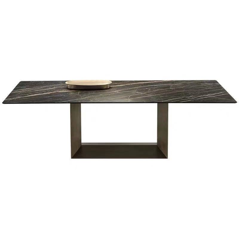 Metal Contemporary Rectangular Dining Table Sintered Stone Table with Trestle Clearhalo ' dining_table' 'Dining Tables & Seating' 'Dining Tables' 'furn' 'furn_dining_table' 'Furniture' 'furniture_dining_table' 'Kitchen & Dining Furniture' 'kitchen&dining_furn' 'kitchen' 'kitchen_dining_table' 1200x1200_c2dd56fb-794f-4323-a554-944c91bb7f8c