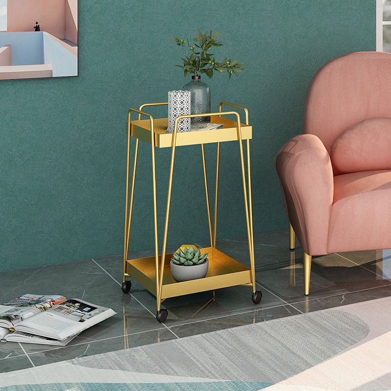 Mesa de esquina cuadrada de mediados de siglo Bandeja de metal de la bandeja de metal Topil final con almacenamiento