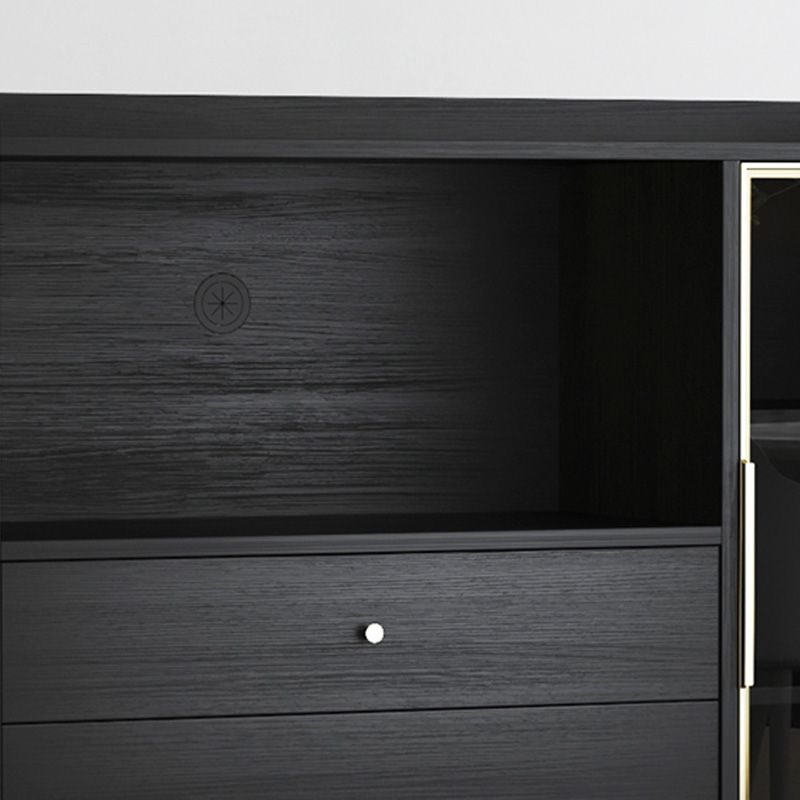 Zwarte open opbergserver Glam Wood Dining Server met 2 lades