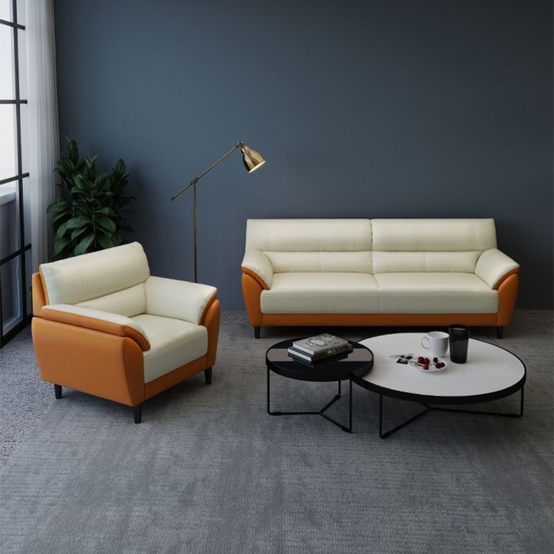 Genuine Leather Stain Resistant Contemporary Settee Couch in Orange and White Clearhalo 'furn' 'furn_sofas' 'Furniture' 'Living Room Furniture' 'Sofa' 'sofas' 1200x1200_c2e10584-d498-4569-8fd0-4211867154c1