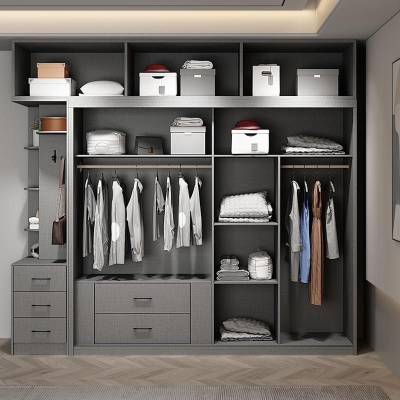 Contemporary Wooden Wardrobe Gray Colour Wardrobe Closet with Sliding Door