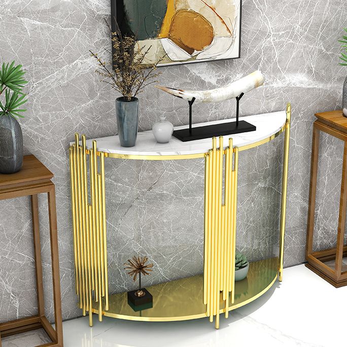 Tabla de acento de consola glamorosa Tabla de sofá de acabado antiguo con 2 estantes