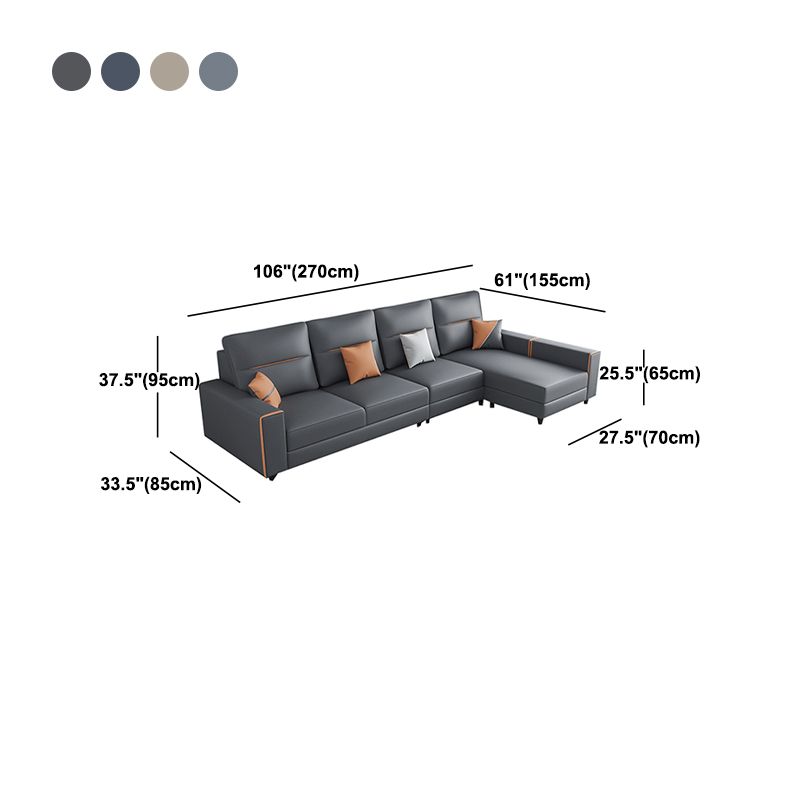 Faux Leather Sectional with 4 Pillows Back and Square Arms for Living Room