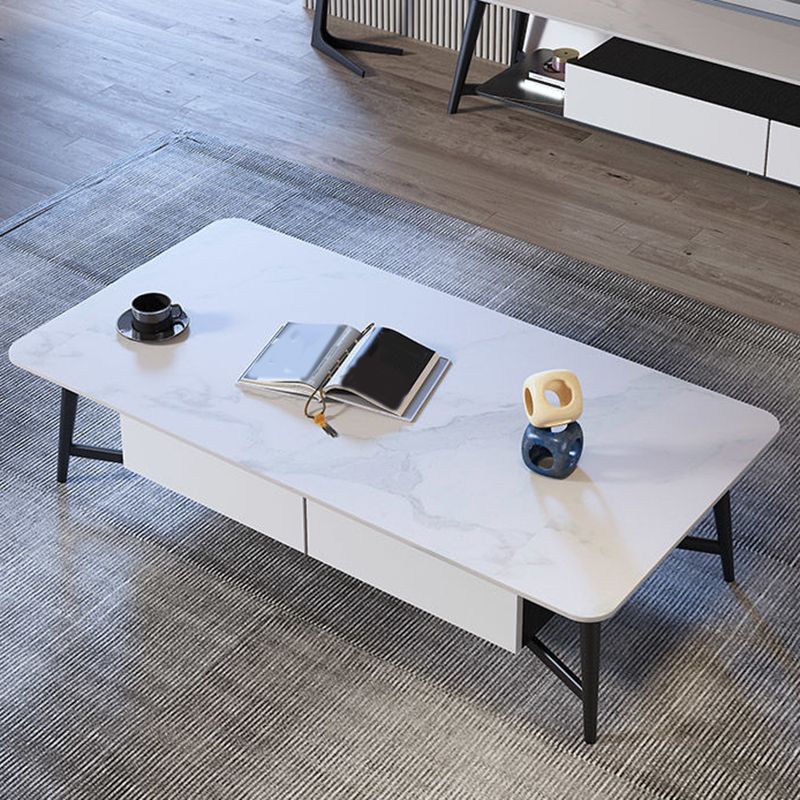 4 Legs Base Rock Slate Top Cocktail Table Metal Iron Base Rectangular Coffee Table