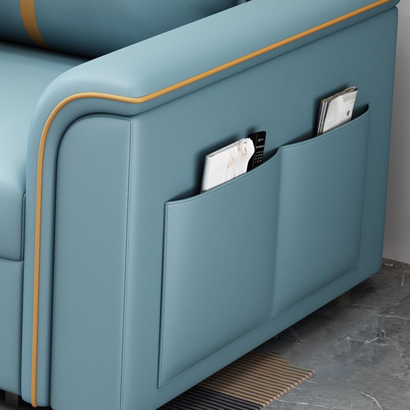 Square Arm Contemporary Convertible Faux Leather Bed Settee with Pillows