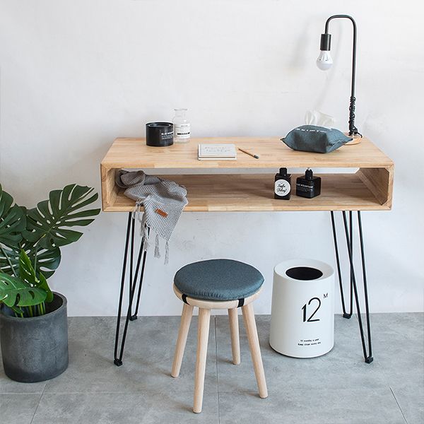 Metal Legs Solid Wood Bedroom Vanity Dressing Table with Makeup Table and Stool