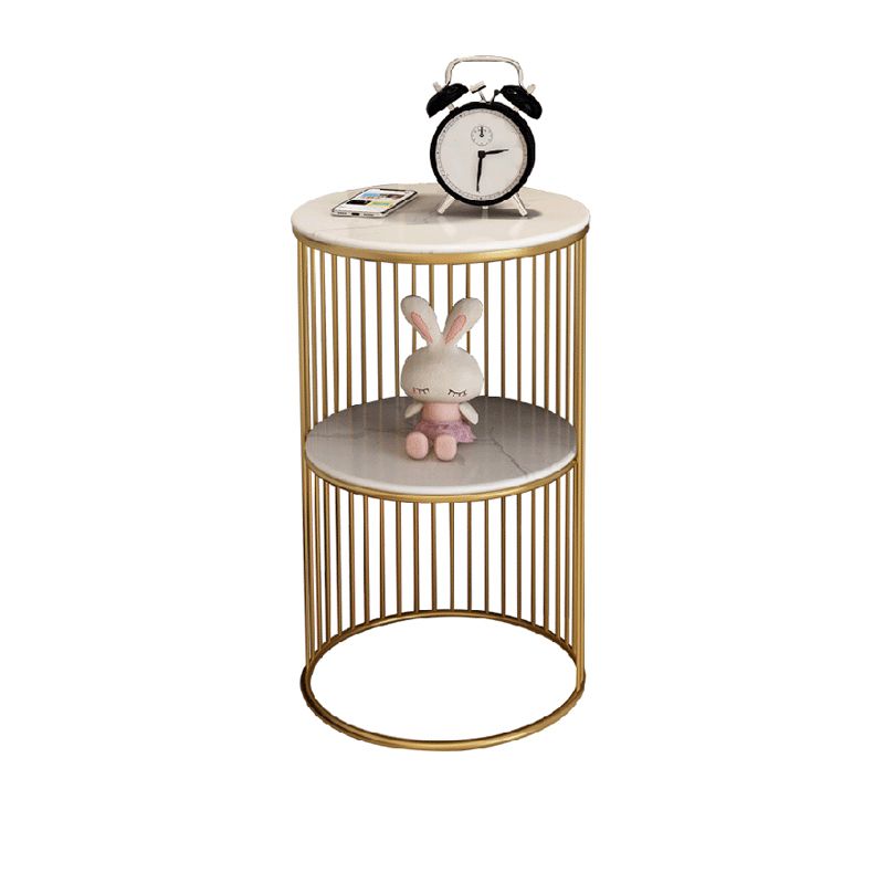 Table de nuit en métal rond en pierre rond avec étagères