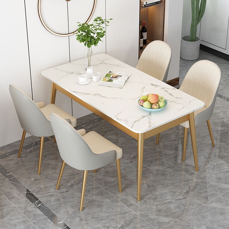 Modern Rectangle Dining Table Sintered Stone Top 4 Iron Legs Dining Room Table Clearhalo 'Dining Tables & Seating' 'Dining Tables' 'dining_table' 'furn' 'furn_dining_table' 'Furniture' 'Kitchen & Dining Furniture' 1200x1200_c2f40861-27ec-40c9-bdcd-64ed54438110