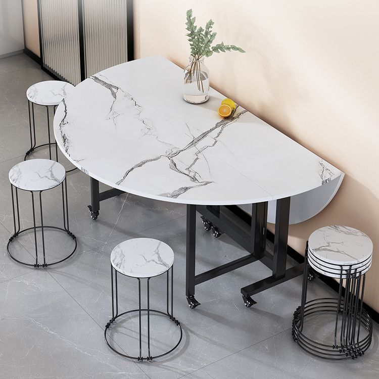 Mesa de comedor plegable Mesa de comedor de mármol sintético con marco negro