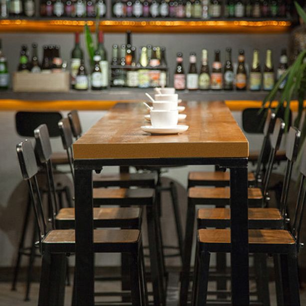 Brown Wood Bar Dining Table with Rectangle Table Top Trestle Table - 41.3" H Clearhalo 'Bar Furniture' 'Bar Tables' 'bar_tables' 'furn' 'furn_bar_tables' 'Furniture' 'furniture_bar_tables' 'Kitchen & Dining Furniture' 1200x1200_c2f8075a-14d7-4a8e-8566-9aff9e3bad47