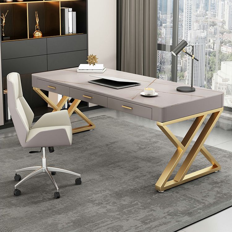 29.25 "H Classic Glam Office Desk Curved Shape Stone Writing Desk