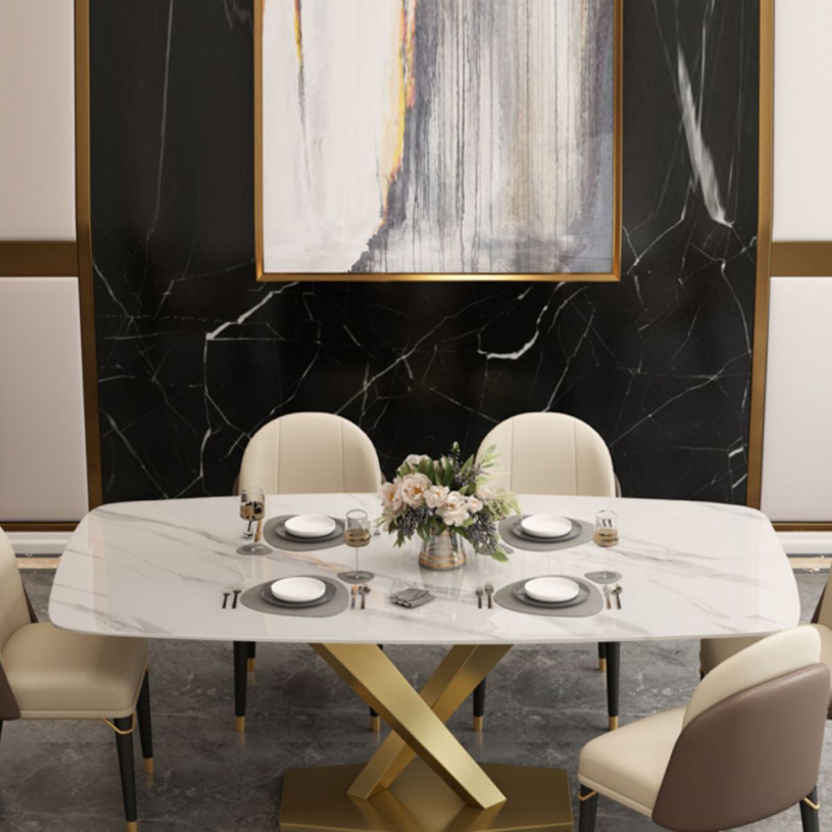 Glam Rectangle 1/4/5/6/7 Pieces Dinette Set Indoor White and Gold Dining Set Clearhalo 'Dining Room Sets' 'Dining Tables & Seating' 'dining_room_set' 'furn' 'furn_dining_room_set' 'Furniture' 'Kitchen & Dining Furniture' 1200x1200_c2f8d01a-4714-43b3-9307-0348ca6dd7df