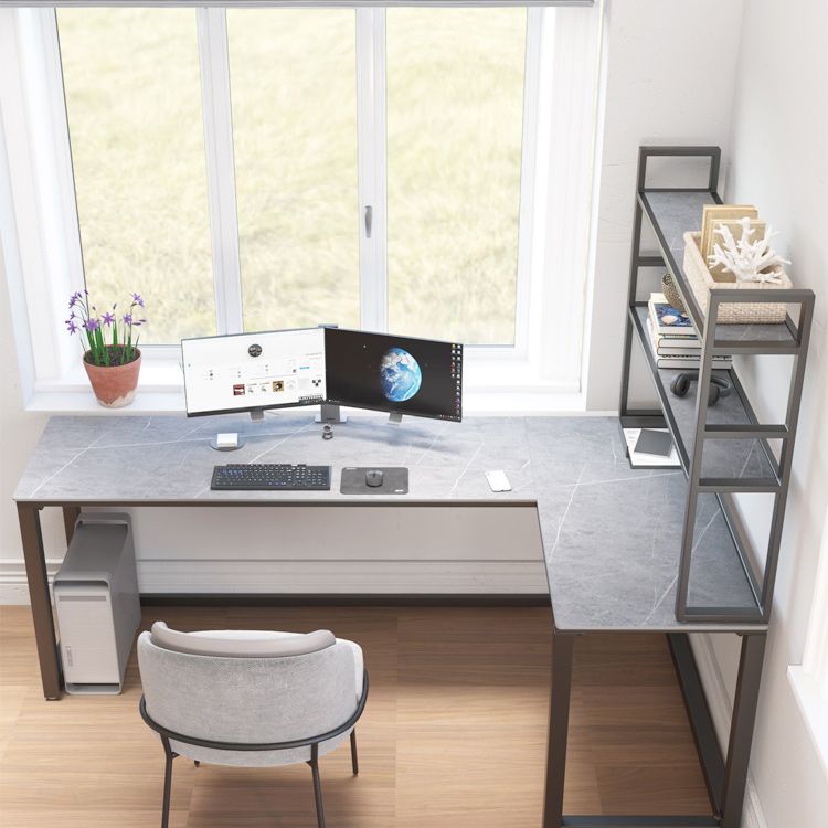 Moderna mesa de escritura en forma de L Descrito de trabajo de la oficina de piedra sinterizada