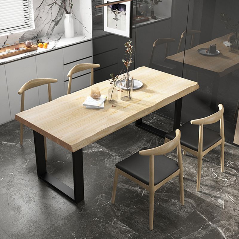 Industrial Pine Wood Dining Table Rectangle Table with Black Double Pedestal Clearhalo 'Dining Tables & Seating' 'Dining Tables' 'dining_table' 'furn' 'furn_dining_table' 'Furniture' 'furniture_dining_table' 'Kitchen & Dining Furniture' 'kitchen' 'kitchen_dining_table' 1200x1200_c2fd8838-25ac-49f1-b14e-9a5234d4b24a