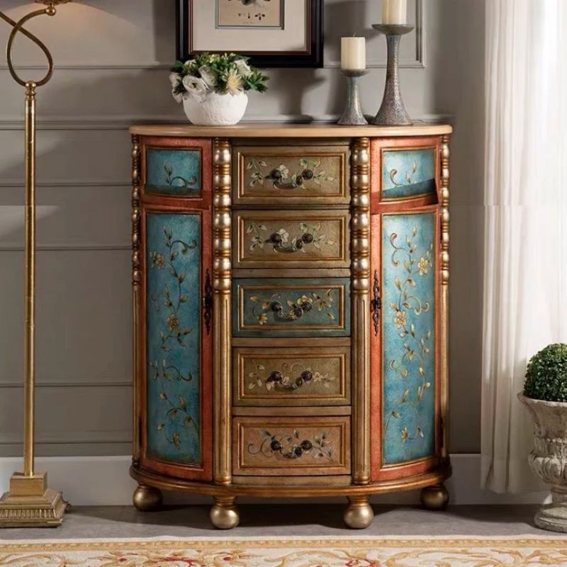 Industrial Bombe Accent Cabinet with Drawers and 2 Doors in Solid Wood Clearhalo 'Cabinets & Chests' 'cabinets_chests' 'furn' 'furn_cabinets_chests' 'Furniture' 'Living Room Furniture' 1200x1200_c30125bc-58aa-48d4-82fd-deb6972fa1f1