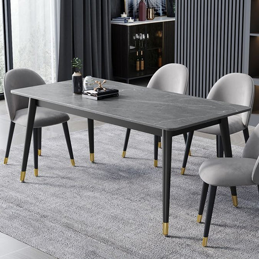 Black 4-foot Metal Dining Table Modern Stone Top Rectangle Dinette Table Clearhalo 'Dining Tables & Seating' 'Dining Tables' 'dining_table' 'furn' 'furn_dining_table' 'Furniture' 'furniture_dining_table' 'Kitchen & Dining Furniture' 1200x1200_c302cbde-3f18-4f62-9b42-b492e9295db9