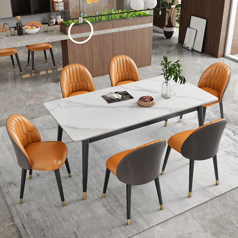 Contemporary Style Sintered Stone Dining Set with White Table and 4 Black Legs Base Clearhalo 'Dining Room Sets' 'Dining Tables & Seating' 'dining_room_set' 'furn' 'furn_dining_room_set' 'Furniture' 'furniture_dining_room_set' 'Kitchen & Dining Furniture' 'kitchen&dining_furn' 'kitchen' 1200x1200_c30327a0-d3d4-4202-86b3-45f7bde223c2