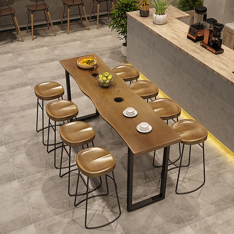 Ensemble de Table de bar rectangulaire de luxe en bois massif, 1/9 pièces, Table de comptoir avec tabourets sans dossier