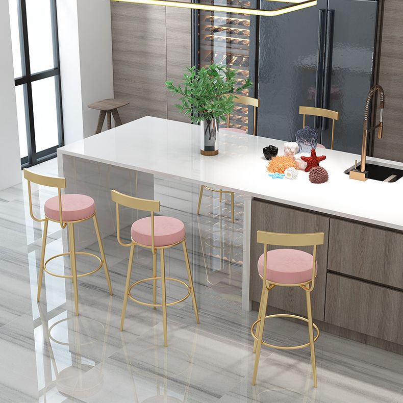 Glam Round Counter Height Stools Grey and Gold Footrest Upholstered Counter Bar Stool Clearhalo 'Bar Furniture' 'Bar Stools' 'bar_stools' 'furn' 'furn_bar_stools' 'Furniture' 'Kitchen & Dining Furniture' 1200x1200_c306e0e1-4bf9-49b6-b58c-49105c3067fa