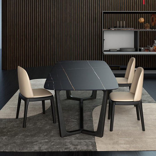 Mesa negra industrial para mesa de comedor rectangular de restaurantes con base de caballete