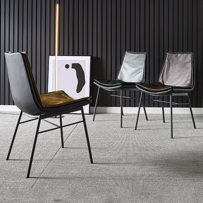 Industrial Style Leather Dining Chairs Solid Back Armless Side Chairs for Kitchen Clearhalo ' kitchen&dining_furn' 'Dining Chairs' 'Dining Tables & Seating' 'dining_chair' 'furn' 'furn_dining_chair' 'Furniture' 'furniture_dining_chair' 'Kitchen & Dining Furniture' 'kitchen' 1200x1200_c30b3a5c-246d-4035-8f0f-cfa2c37f3532