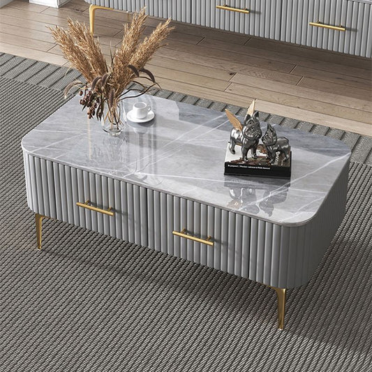 Mesa de café rectangular de 4 piernas con pizarra Mesa de café individual moderna con cajón