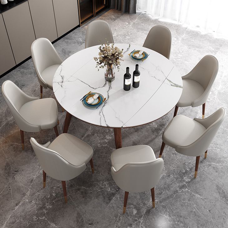 Extendable Round Dining Table Modern Adjustable Sintered Stone Top Table with Wooden 4 Legs Clearhalo ' dining_table' 'Dining Tables & Seating' 'Dining Tables' 'furn' 'furn_dining_table' 'Furniture' 'furniture_dining_table' 'Kitchen & Dining Furniture' 'kitchen&dining_furn' 'kitchen' 'kitchen_dining_table' 1200x1200_c30baac4-1c67-475a-a322-d6a0d4980b4b