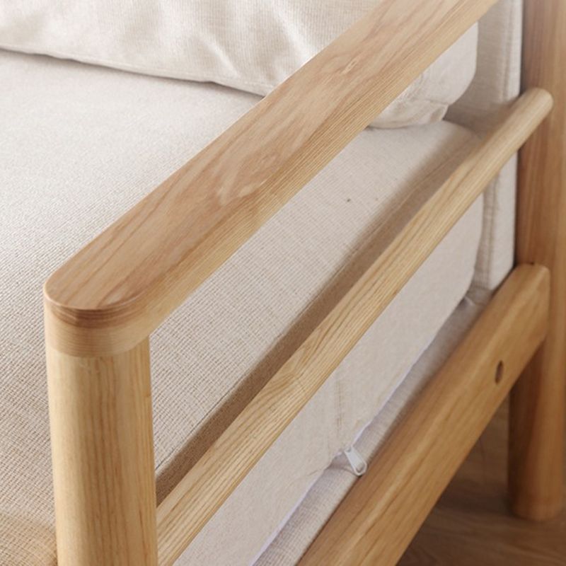 ベージュリネンモダンスクエアアームソファリビングルーム用の木製標準ソファ